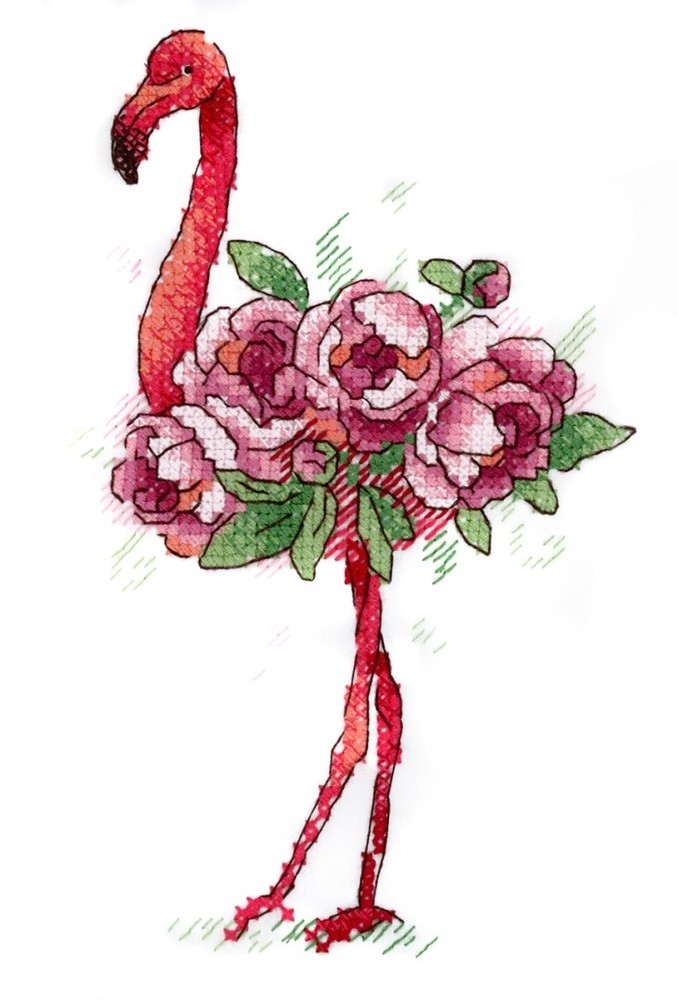 Творч Вышивка крестом на одежде 15х9 Фламинго