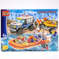 Конструктор Спасательный джип с лодкой с фигурками 375дет.
