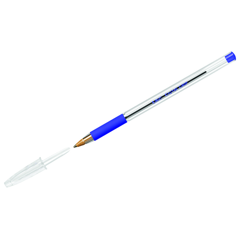 Ручка шариковая синяя Bic 1мм грип прозрач. корпус
