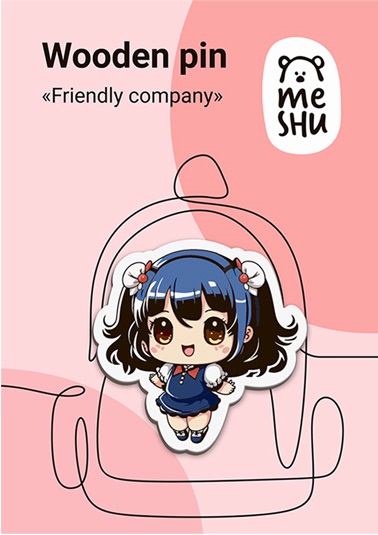 Сувенир Значок дерево MeShu Friendly company Девочка синяя