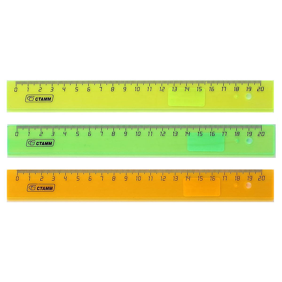 Линейка пласт. 20 см прозрачная цветная неон