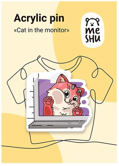 Сувенир Значок акрил MeShu Cat in the monitor
