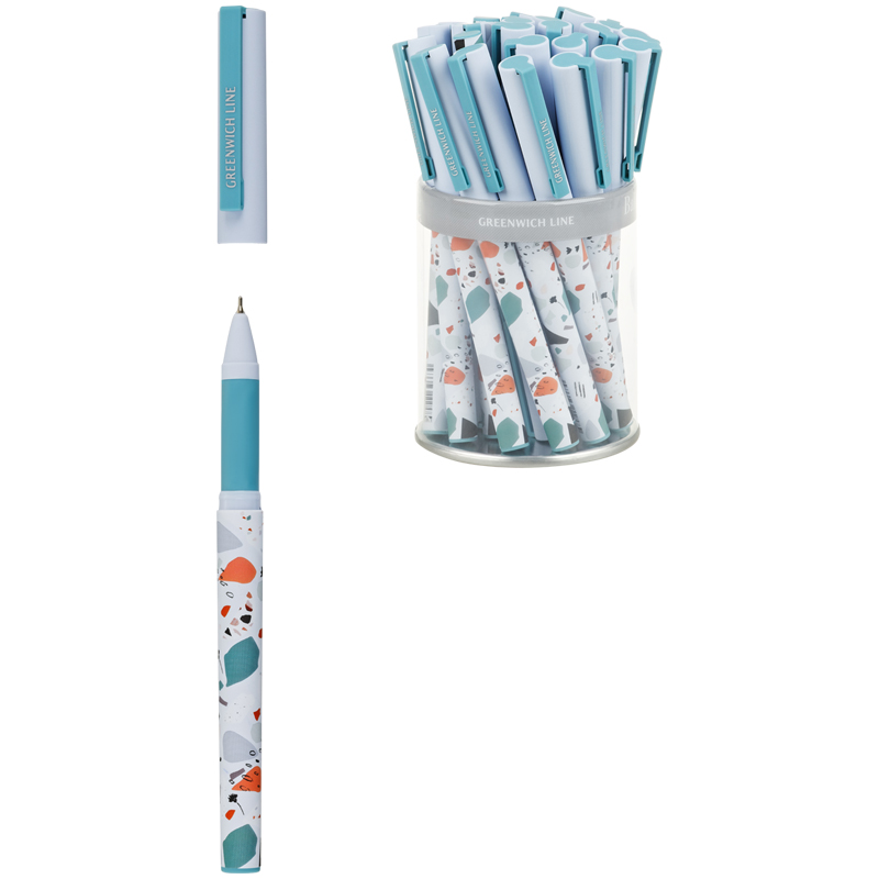 Ручка шариковая синяя Greenwich Line Terrazzo 0,7мм, игольчатый стержень, грип