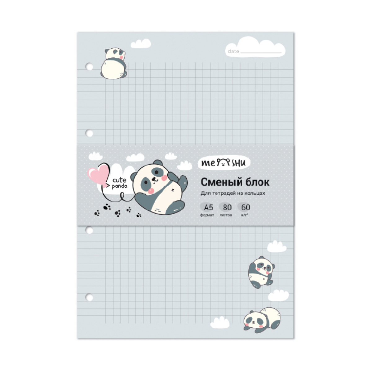 Блок сменный для тетради А5 80л кл Cute panda