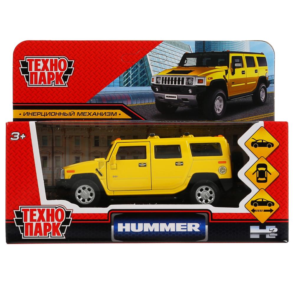 Машина HUMMER H2 12см, двери, багаж, инерц, желтый, металл