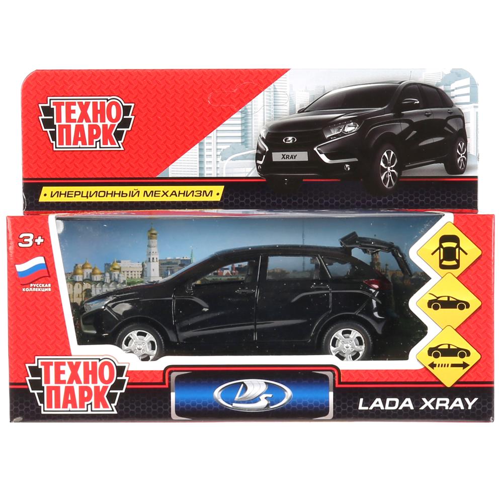 Машина LADA XRAY 12см, двери, багаж, инерц, черный, метал