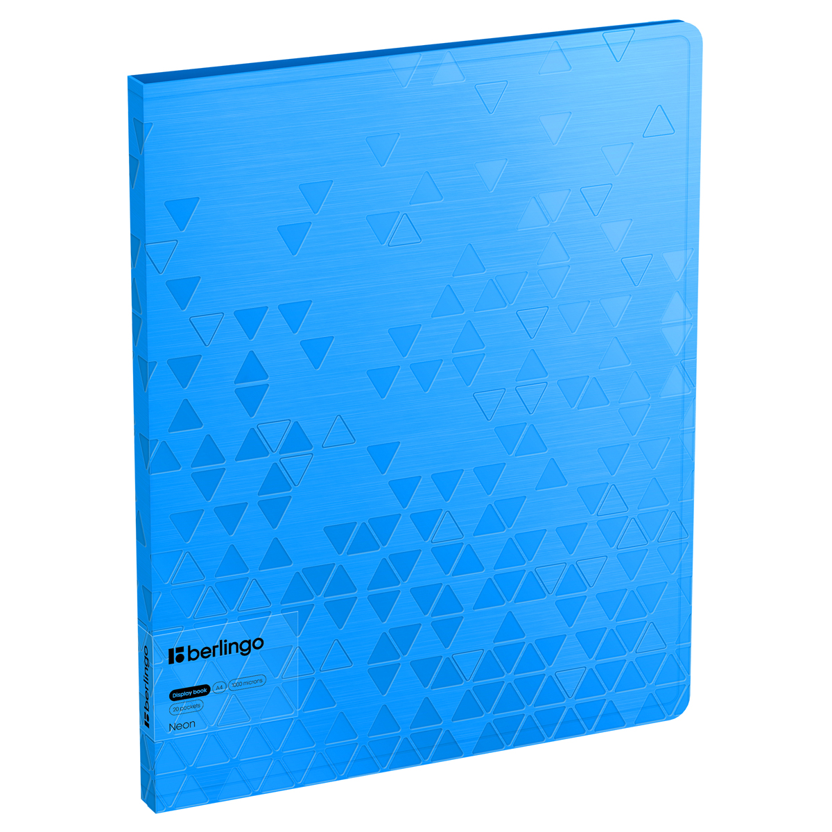 Папка-файл А4 20л Berlingo Neon 17мм 1000мк голубая рельефные треугольники внутр.карман