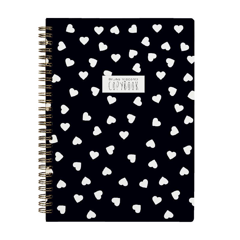 Тетрадь А5+ 60л кл спир BV Black&White. Сердечки