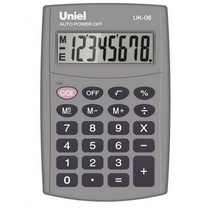 Калькулятор карманный 8 разр. Uniel серый 98*64,5*9мм
