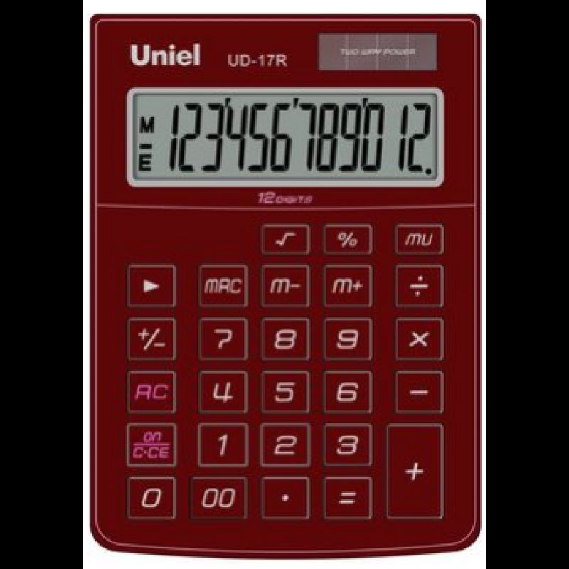 Калькулятор настольный 12 разр. Uniel красный 149*105*32мм