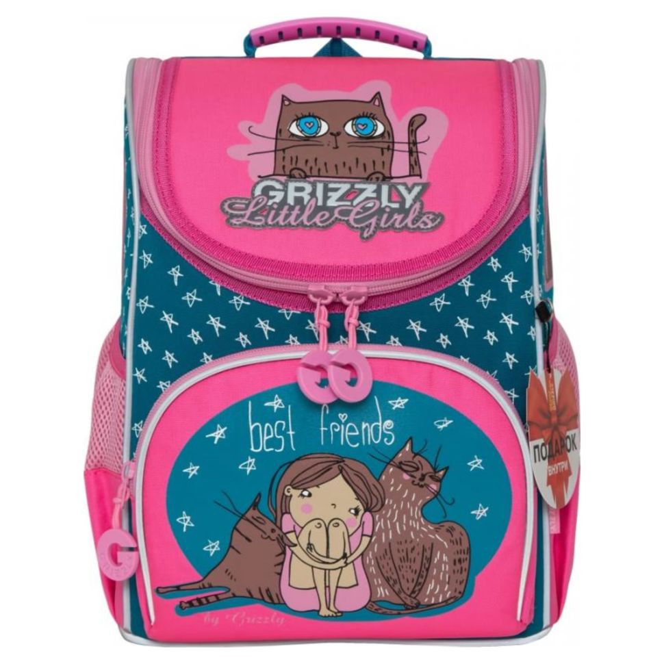 Ранец Grizzly изумрудный-жимолость + мешок best frends