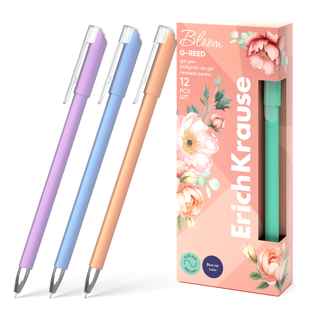 Ручка гелевая синяя EK G-Reed Stick Pastel Bloom 0.38