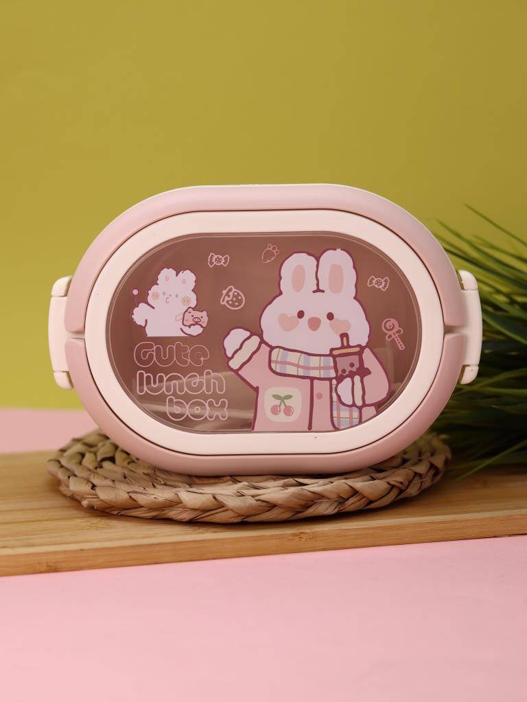 Сувенир Ланч-бокс овальный Cute bunny, pink, 1000 ml