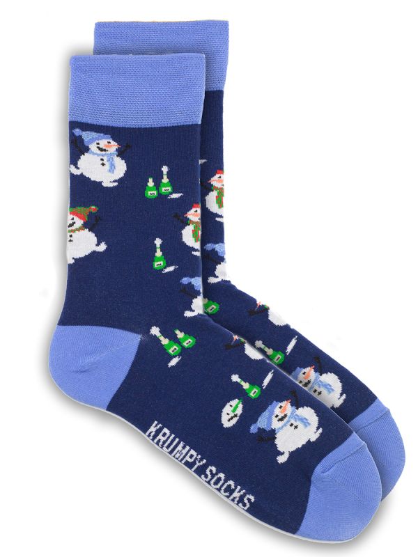 Сувенир Носки женские высокие цветные Krumpy Socks Wow снеговик с шампанским р. 35-40 СКИДКА 10%