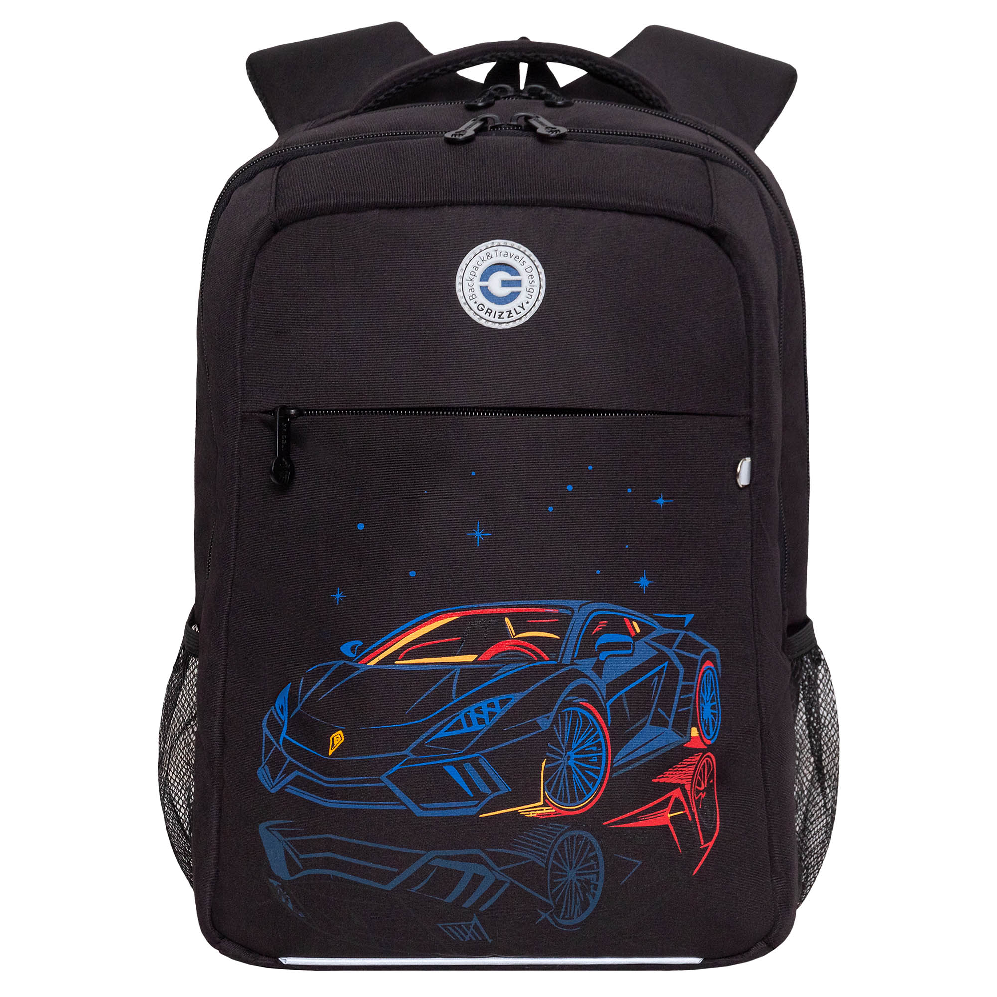 Рюкзак эргономич. Grizzly черный-синий, авто