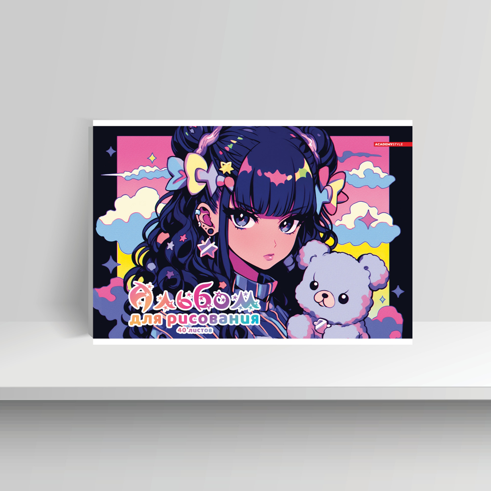 Альбом д/рис 40л Девочка с мишкой скрепка