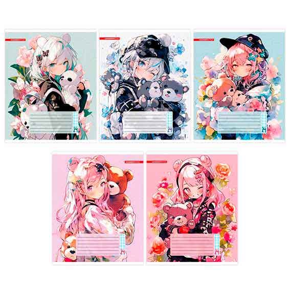 Тетрадь 24л клетка Девочка с мишкой