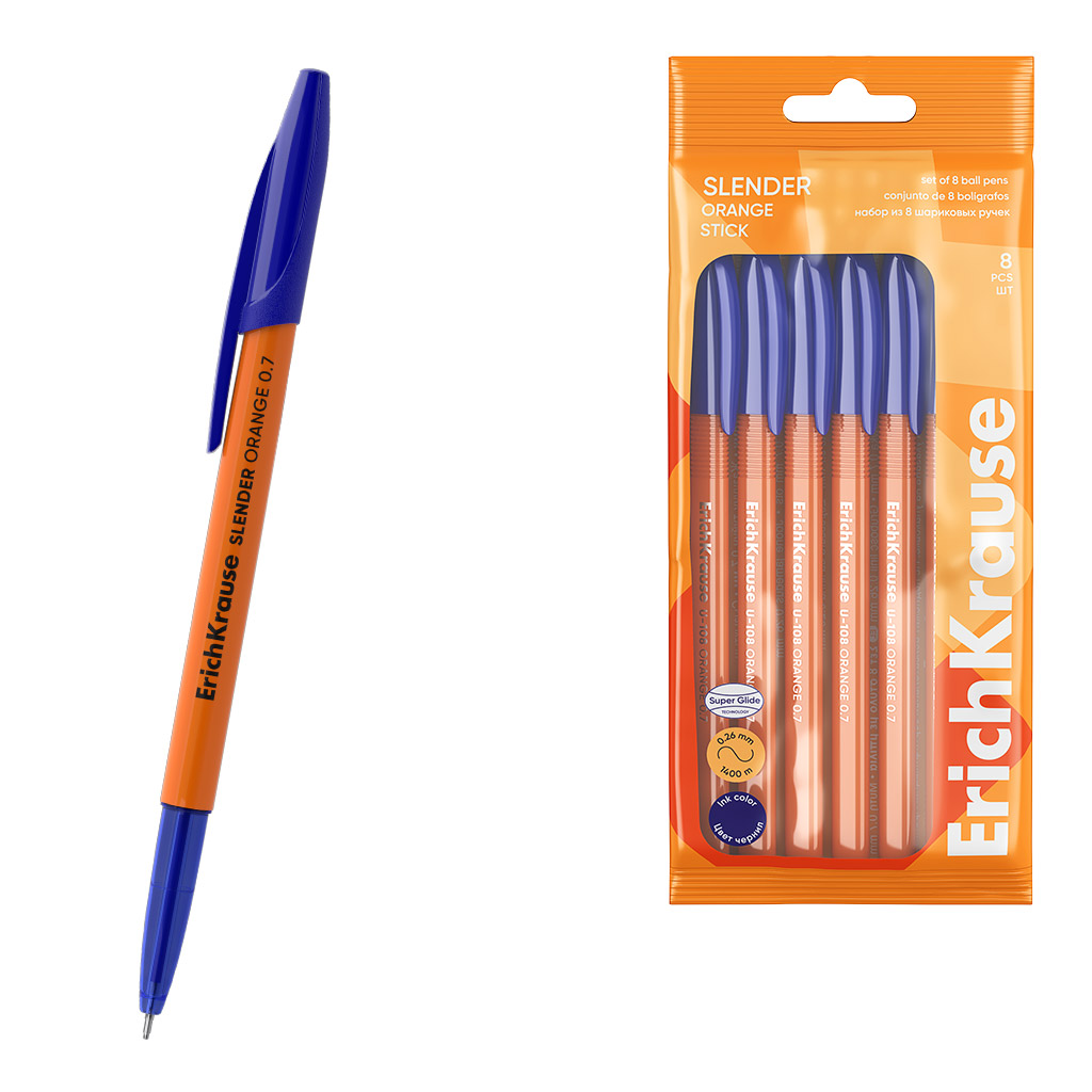 Ручка шариковая зеленая EK SLENDER Stik Orange 0.7мм