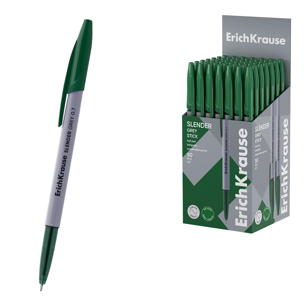 Ручка шариковая зеленая EK SLENDER Stik Grey 0.7мм