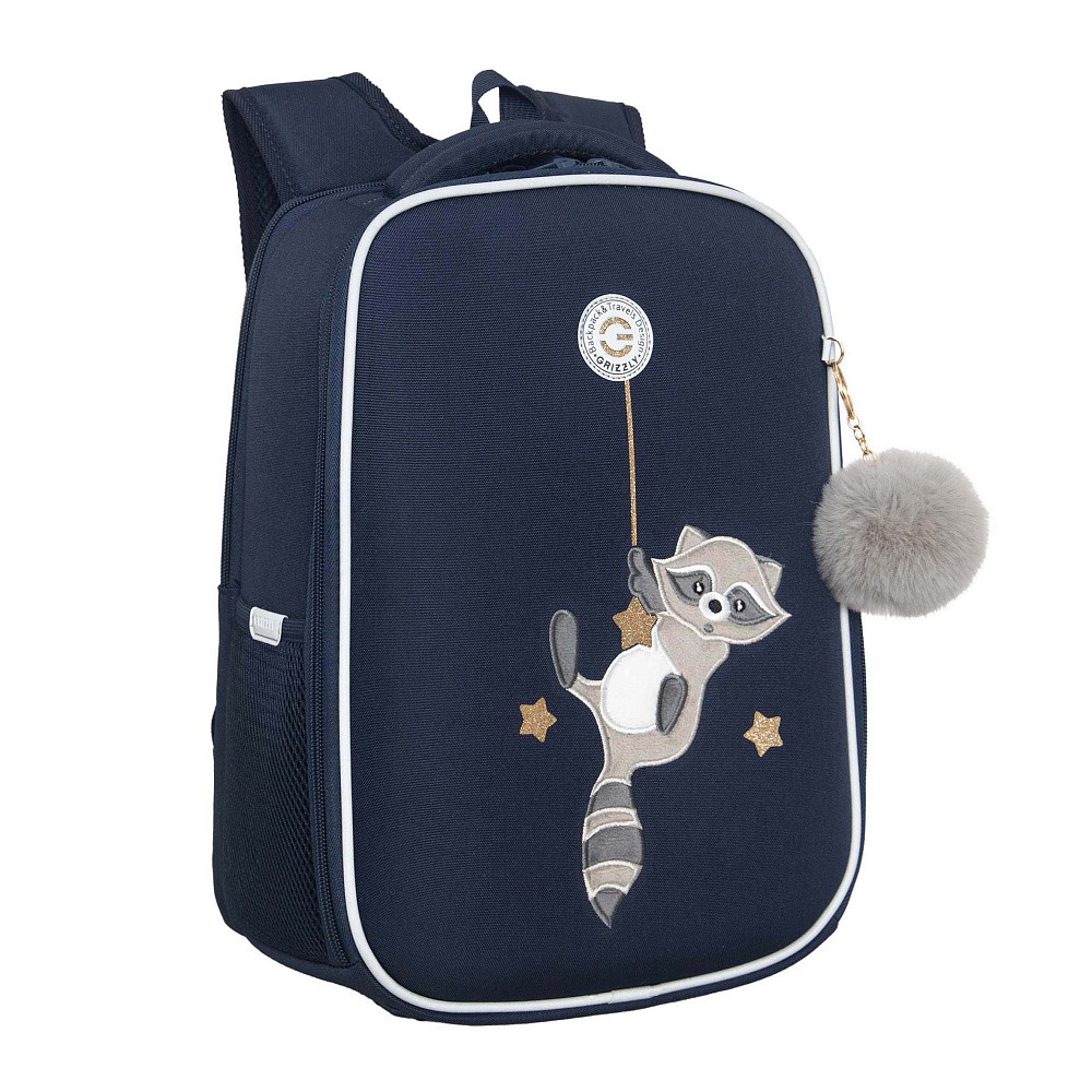 Ранец Grizzly Енот 26х37х17 синий