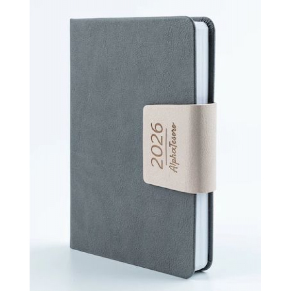 Ежедневник А6 2026 МИЛАН серый+ светло-бежевый клапан