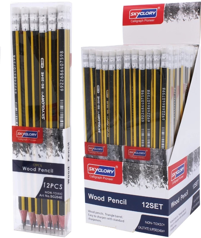 Карандаш ч/гр НВ SKYGLORY с/ластиком, треугольный корпус