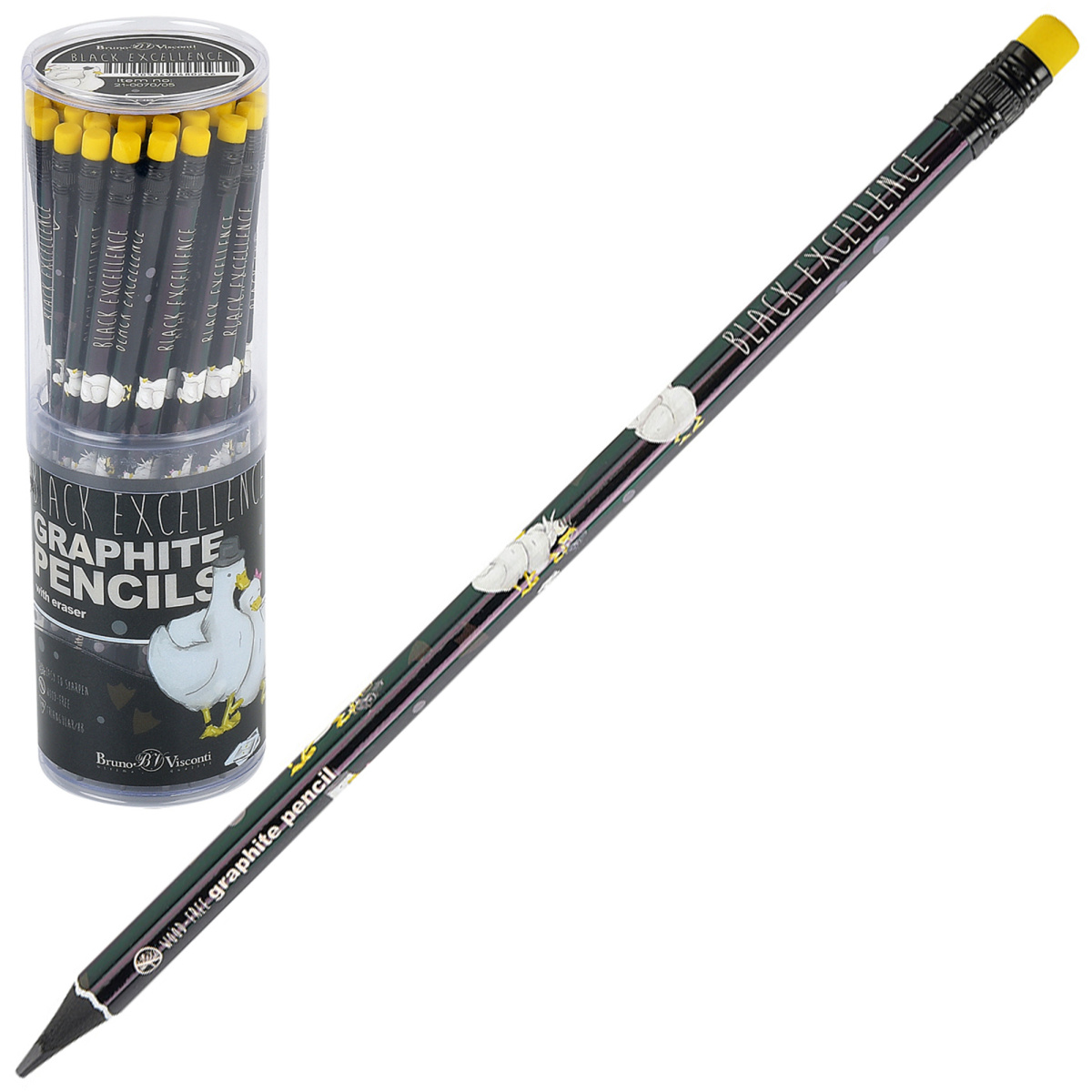 Карандаш ч/гр пластиковый с ластиком HB BV Black Excellence.Гуси