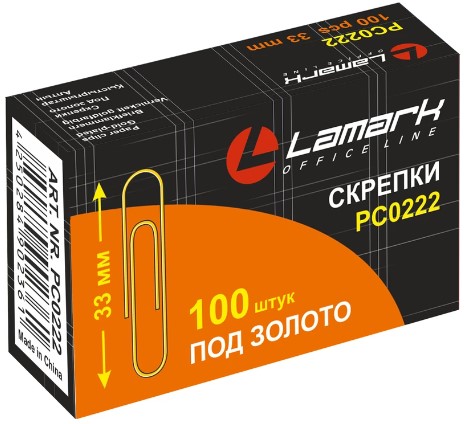 Скрепки 33мм 100шт Lamark золото