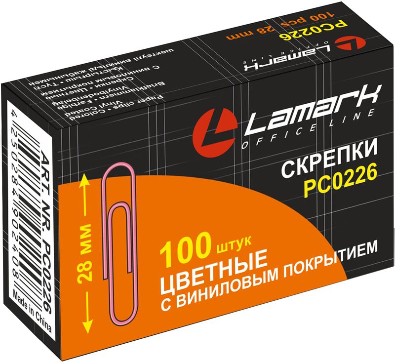 Скрепки 28мм 100шт Lamark цветн