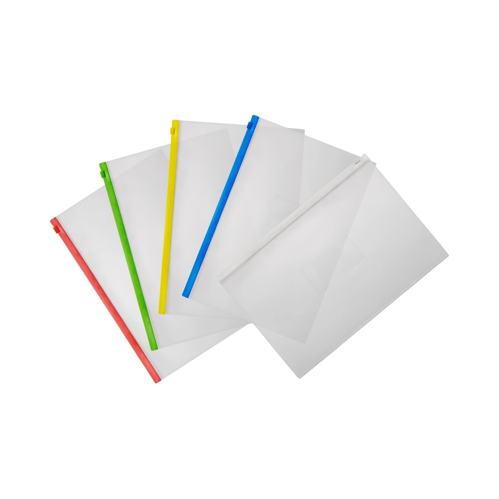 Папка на молнии Zip А4 однотон прозр + карм/визиток 150мк