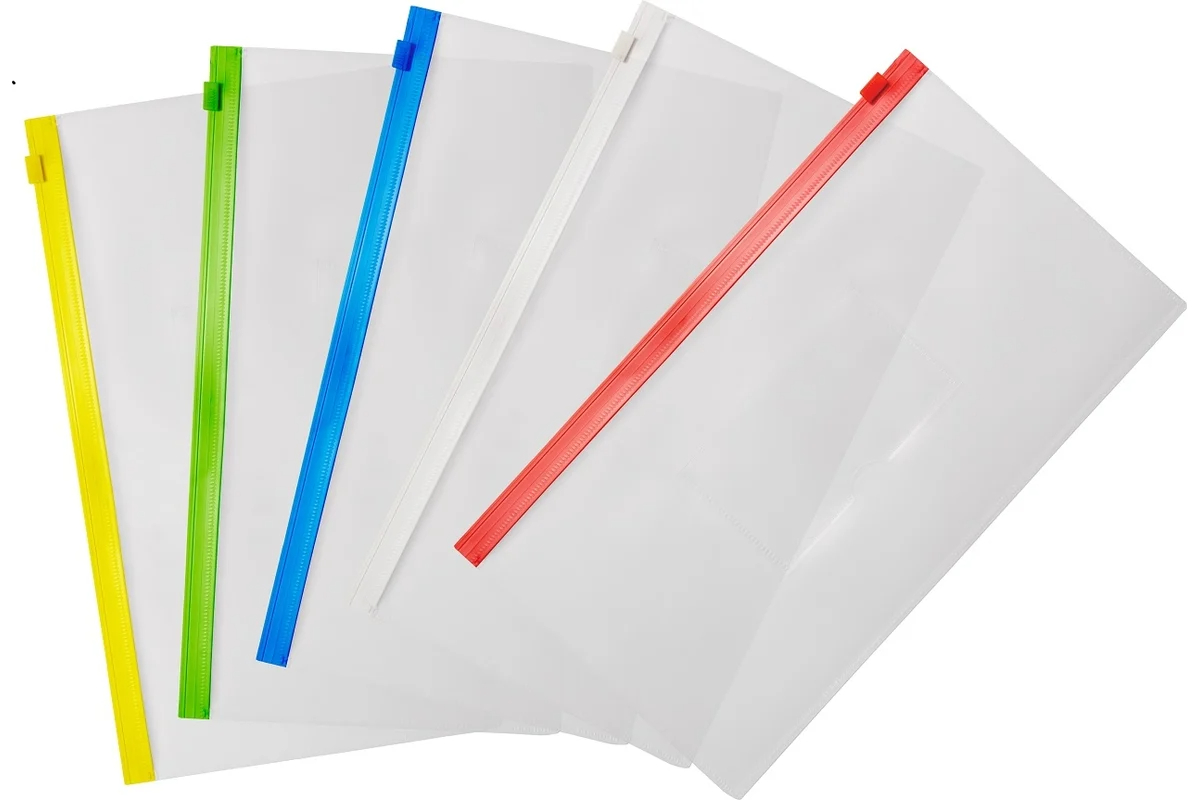 Папка на молнии Zip Е65 однотон прозр + карм/визиток 150мк