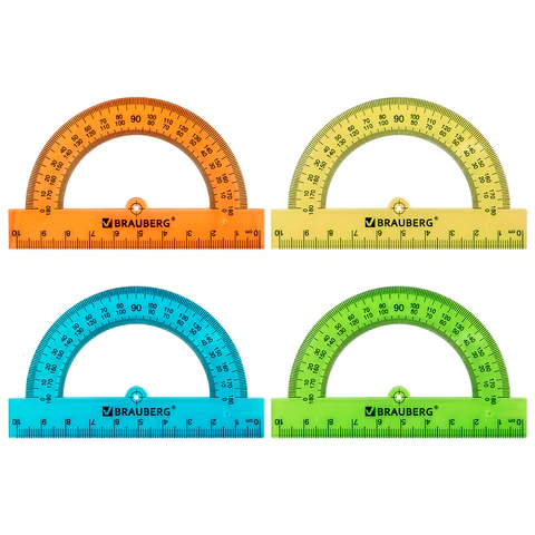 Транспортир 180гр с лин. 10см Пифагор прозр неон