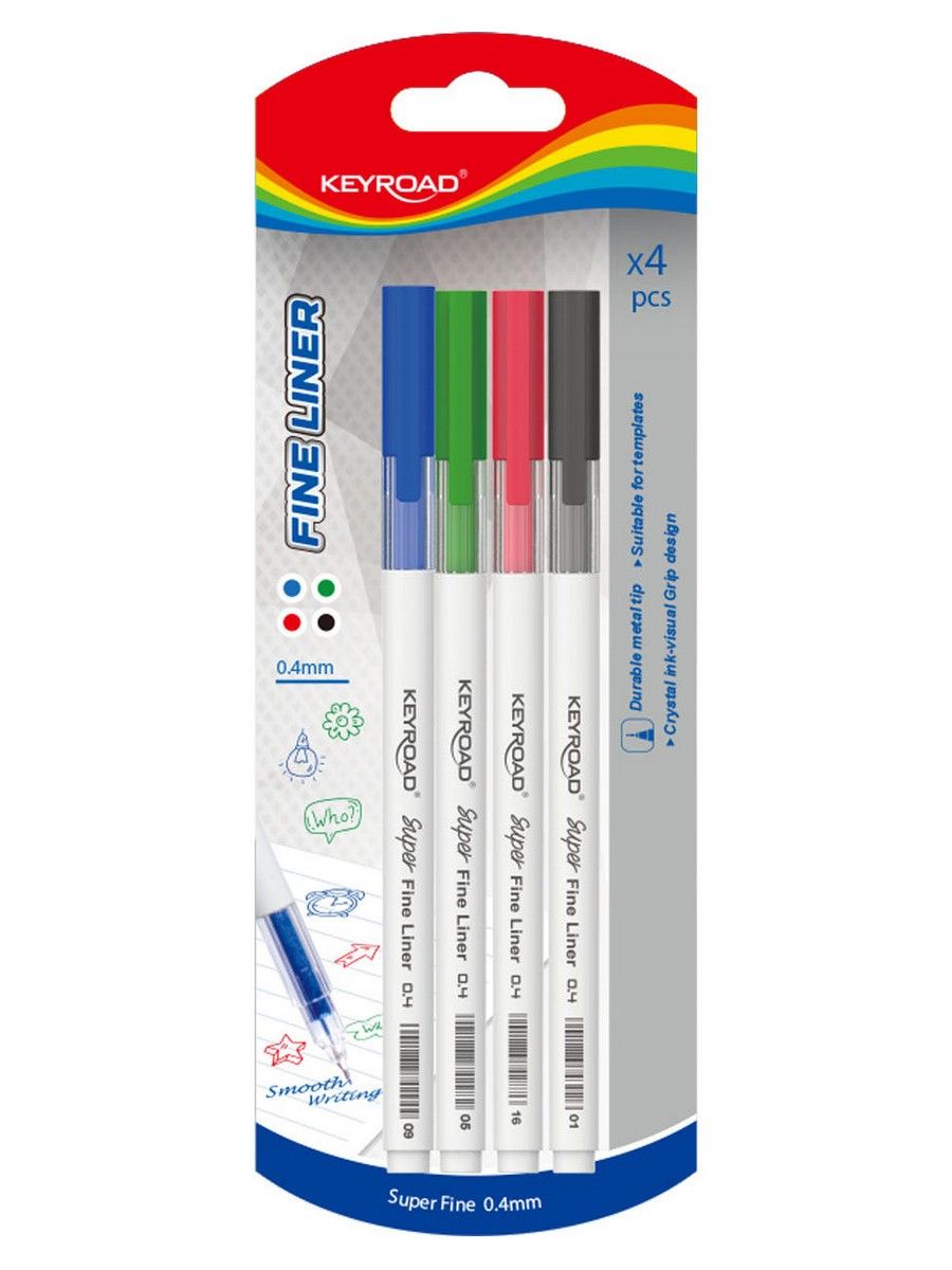 Ручки капиллярные 4 цв KEYROAD Fineliner 0,4мм
