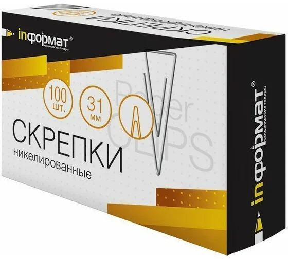 Скрепки 31мм 100шт inФОРМАТ треуг никелир