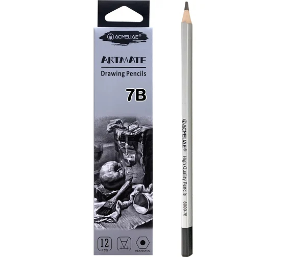 Карандаш ч/гр 7B ACMELIAE шестигранный, корпус серебряный