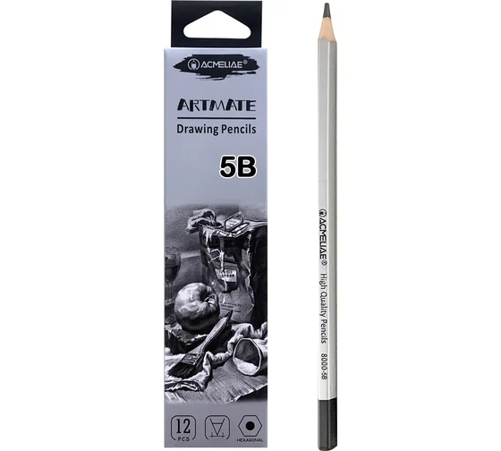 Карандаш ч/гр 5B ACMELIAE шестигранный, корпус серебряный