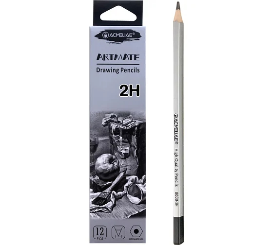 Карандаш ч/гр 2Н ACMELIAE шестигранный, корпус серебряный