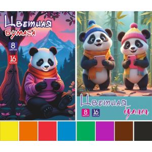Цв. бумага А4 16л 8цв немел Lamark День панды