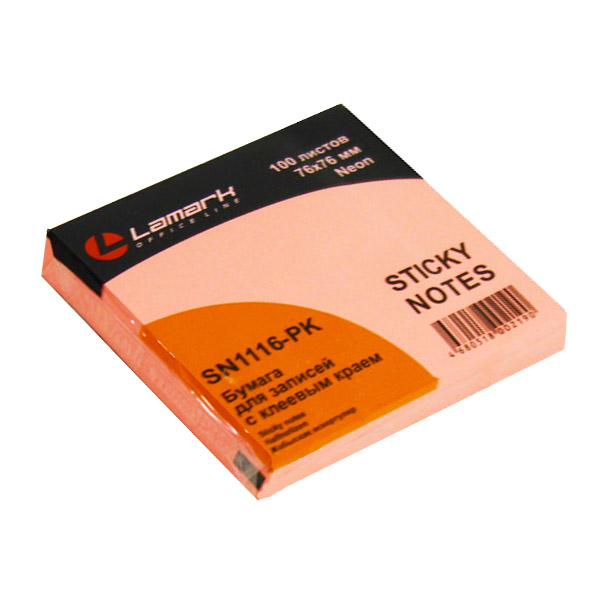 Блок липкий 76*76 100л неон розовый