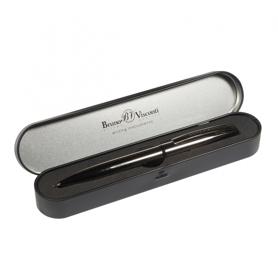 Ручка подар шар BV Portofino синяя 1мм (корпус ворон. сталь, футляр черный)