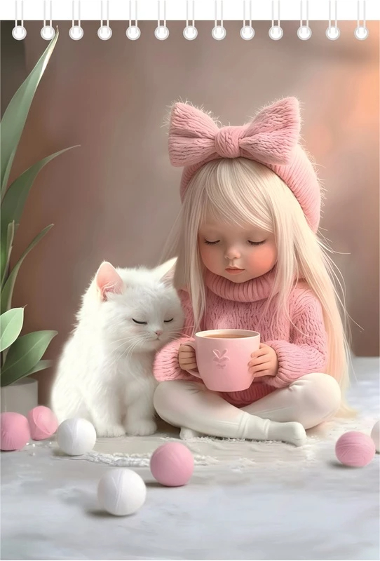 Блокнот А6 40л кл спир Lamark Девочка с котиком