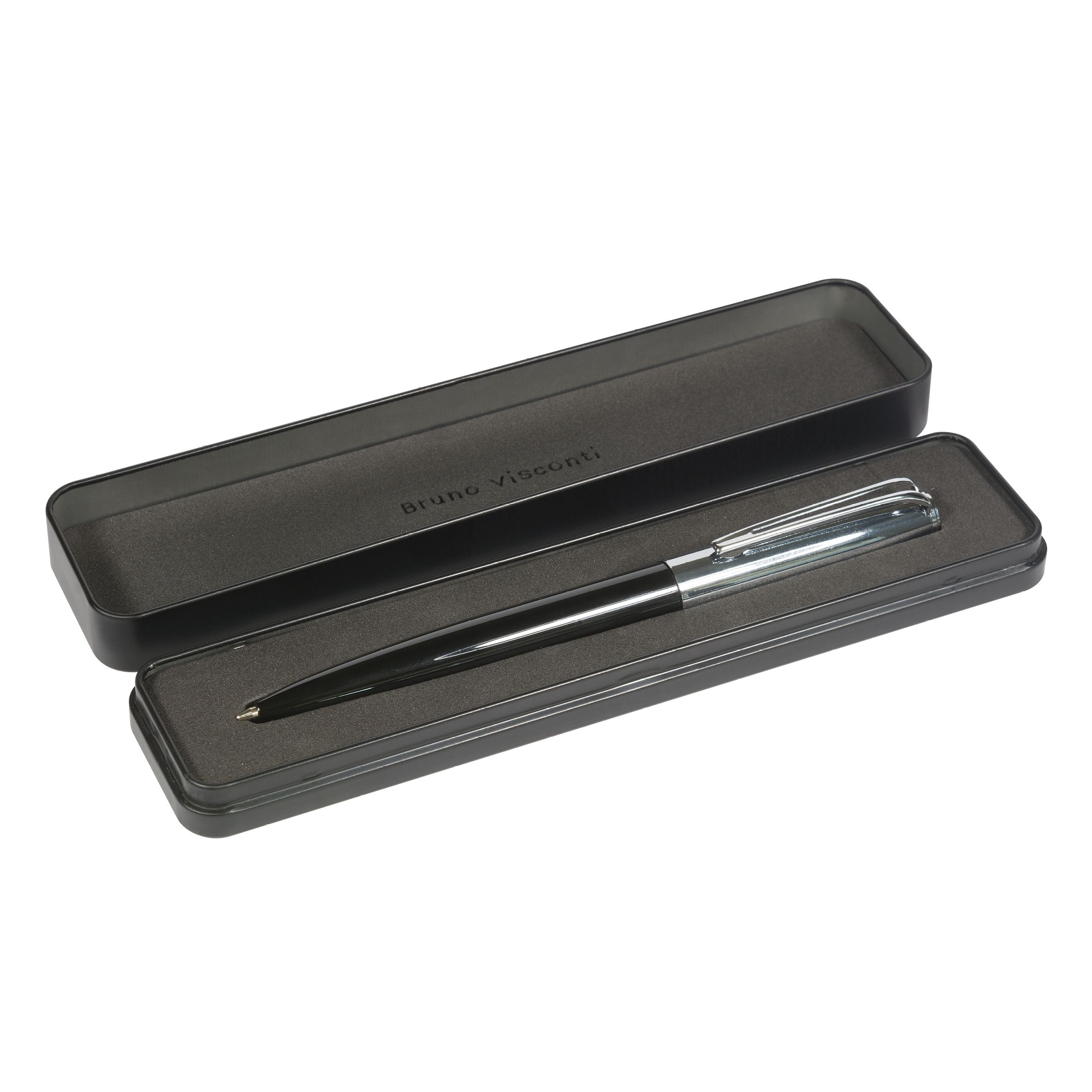 Ручка подар шар BV Napoli 1.0 мм, синяя (корпус черн и серебр, футляр черный)