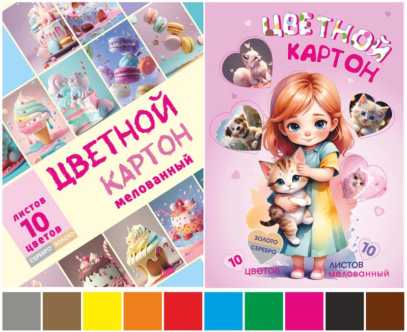 Картон цветной А4 10л 10цв мел Lamark Сладости+Пушистики