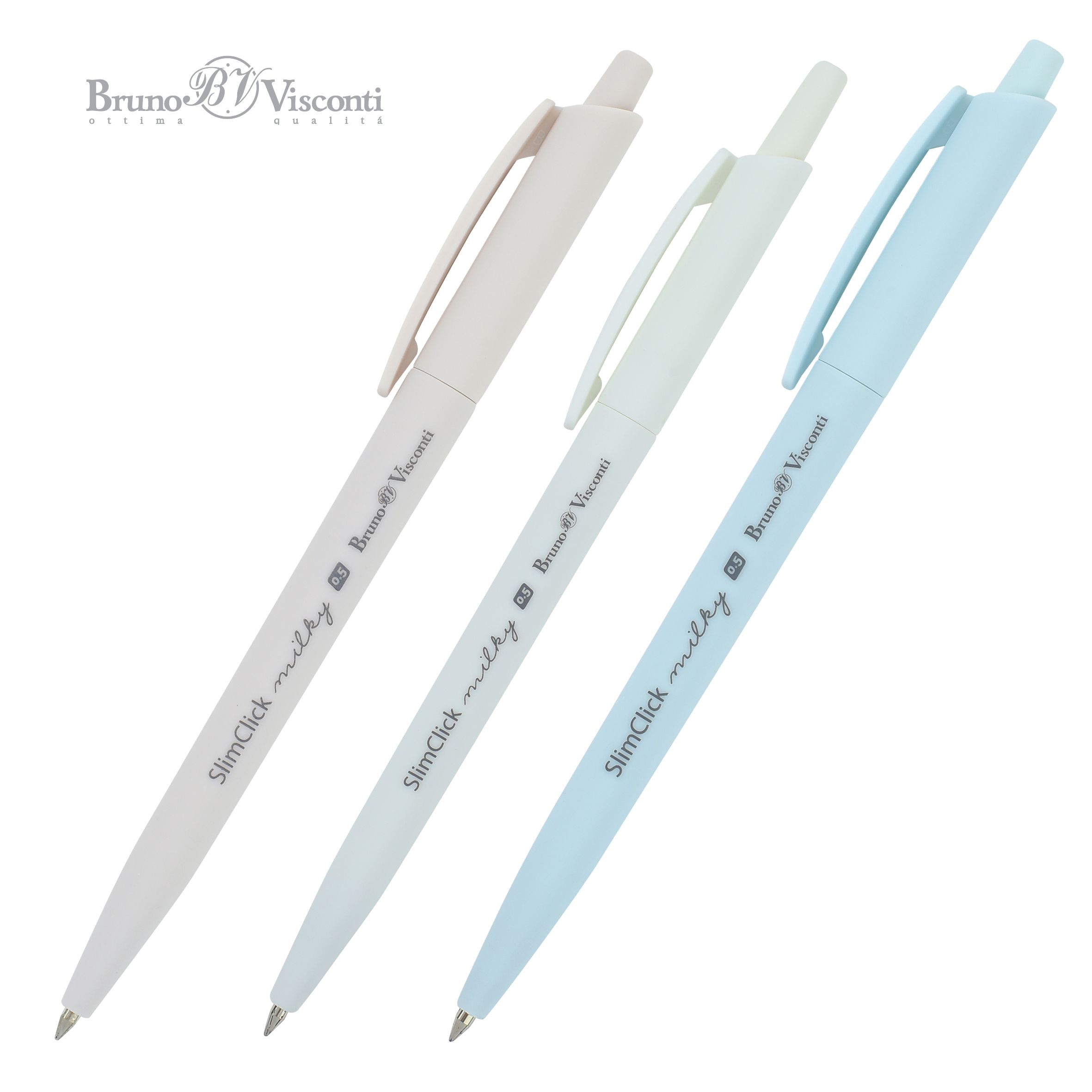 Ручка шариковая синяя BV SlimClick.MILKY 0,5мм ассорти