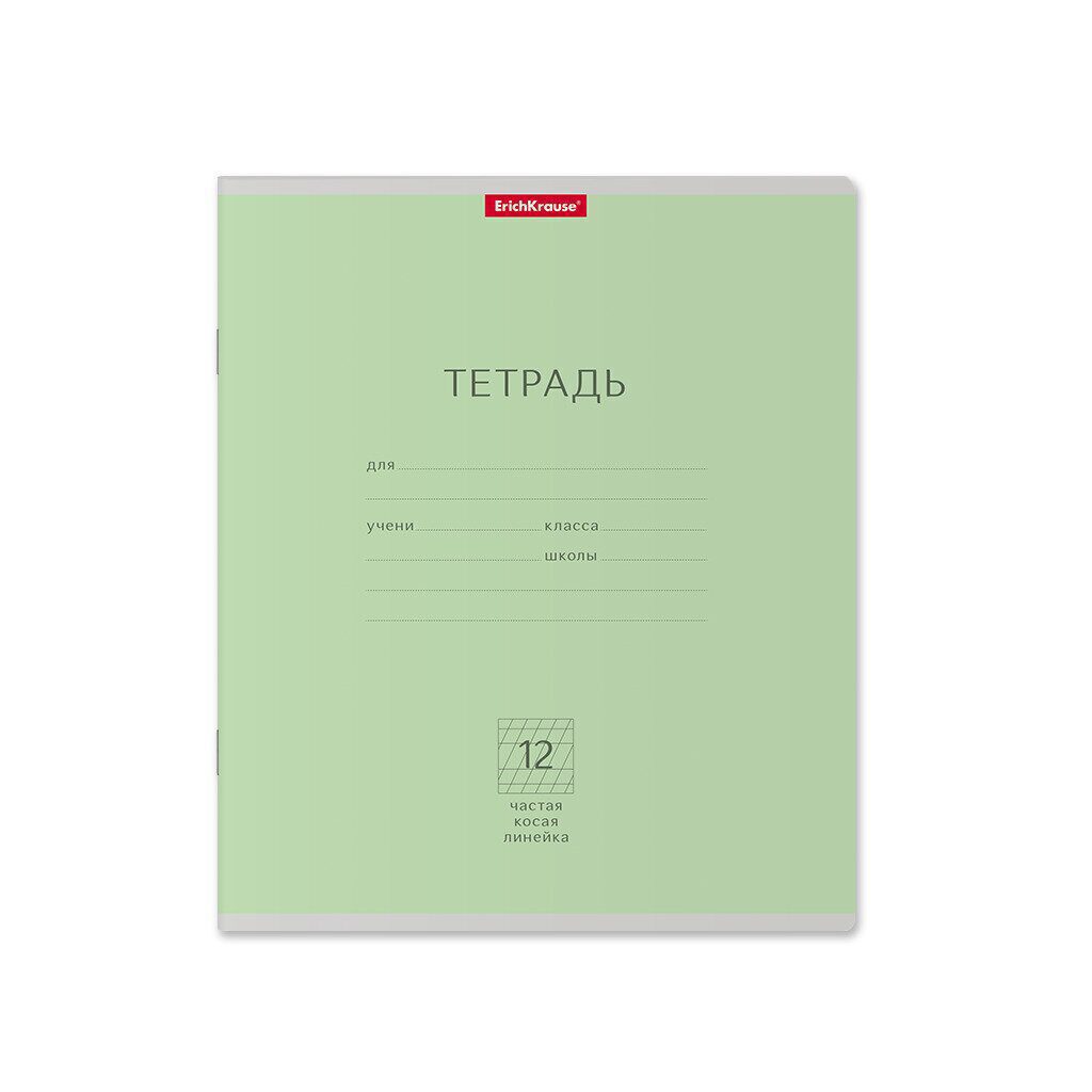 Тетрадь 12л линейка косая частая Однотонная EK зеленая