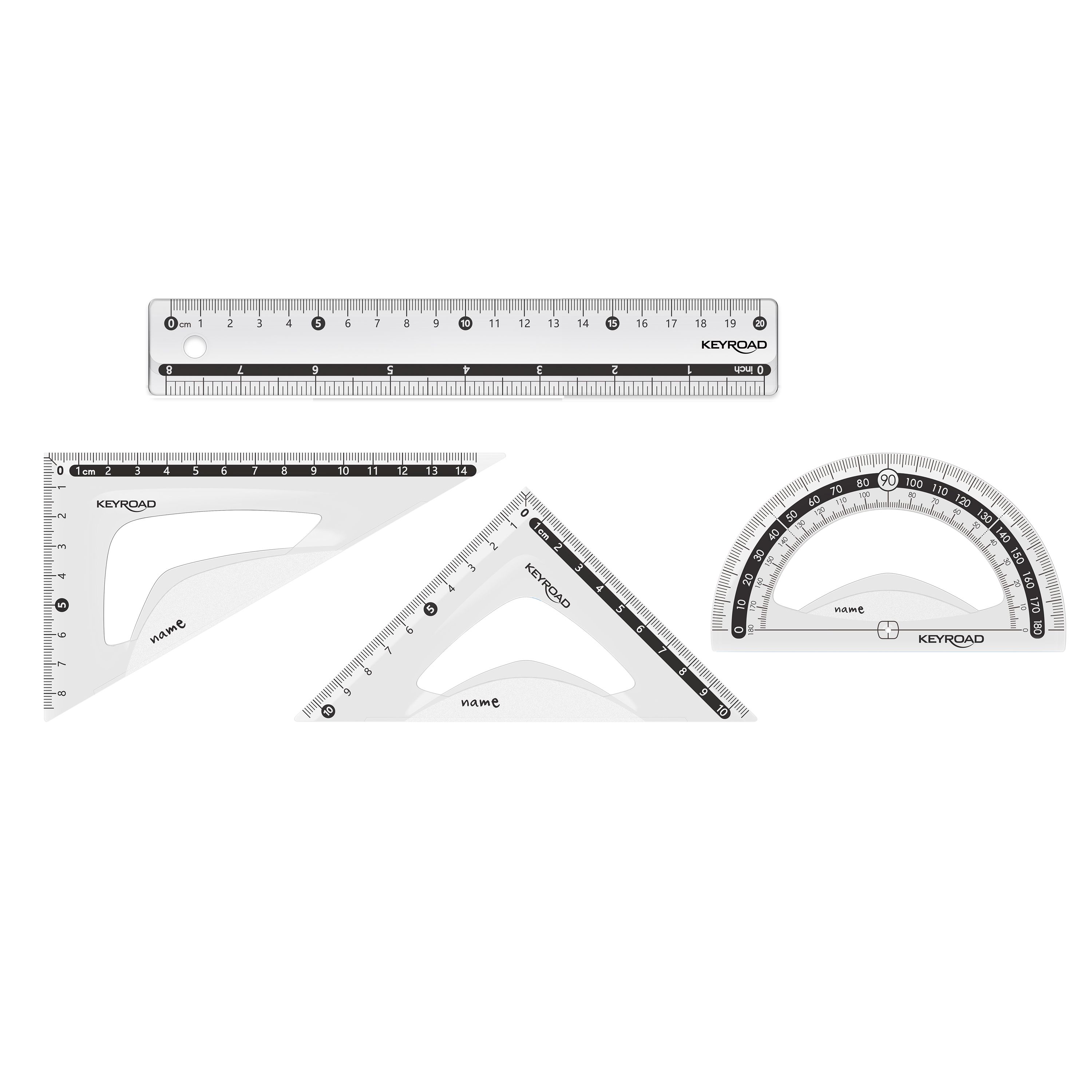 Линейки 4 шт лин 20см Keyroad (транспортир, 2 треугольника, линейка)