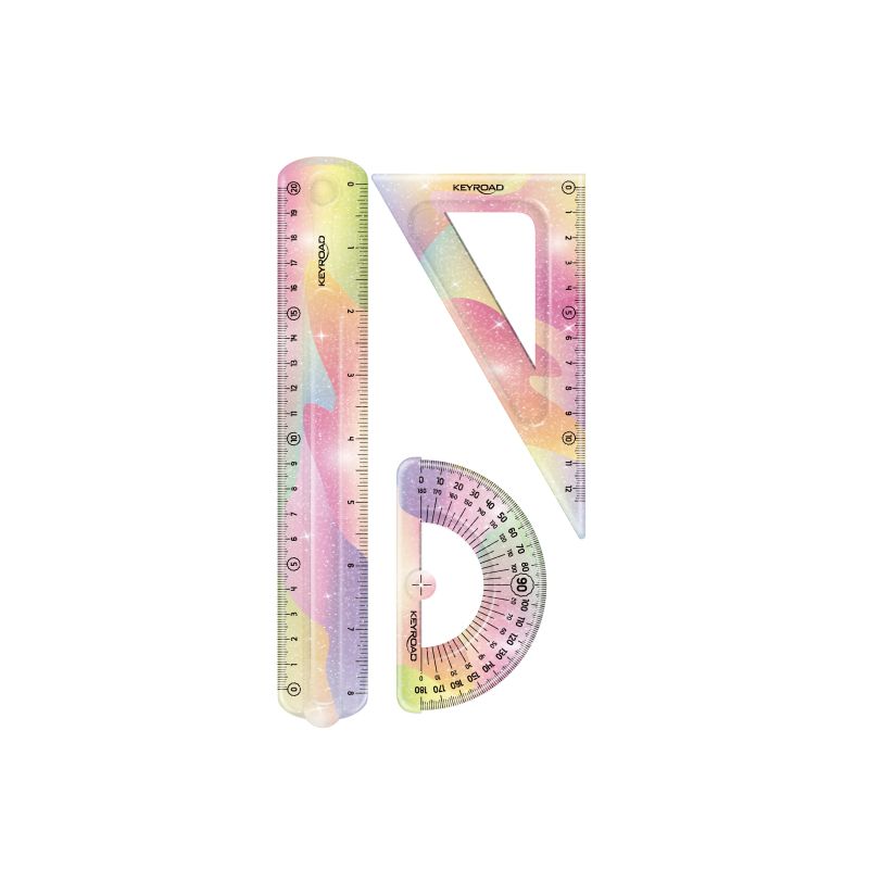 Линейки 3 шт лин 20см Keyroad PASTEL GLITTER Flexible гибкие (транспортир, треугольник, линейка)