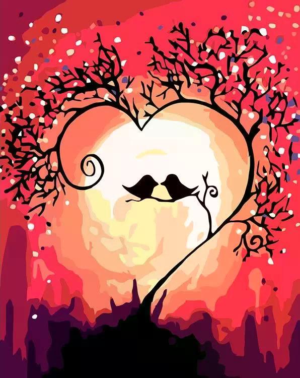 Творч Картина по номерам 40*50 Влюблённые птички