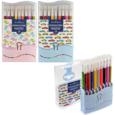 Фломастеры 18 цв BV HappyColor в пластиковом пенале