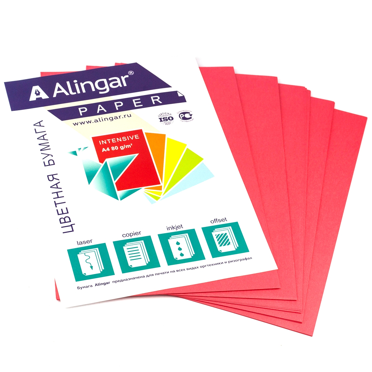 Бумага А4 цветная 50л красная 80г/м2